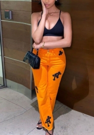 (Real Image)2022 Styles Women Fashion Summer INS Styles Orange Jeans Long Pants