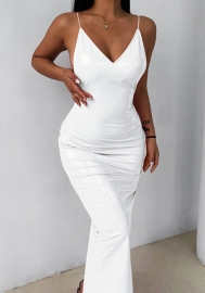 (Real Image)2022 Styles Women Fashion Summer INS Styles PU Maxi Dress