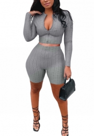 2022 Styles Women Fashion Summer INS Styles Solid Color Front Zipper Short Two Pieces Suit
