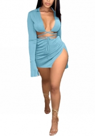 2022 Styles Women Fashion Summer INS Styles Solid Color Tie Two Piece Dress