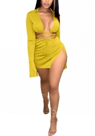 2022 Styles Women Fashion Summer INS Styles Solid Color Tie Two Piece Dress