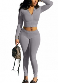 2022 Styles Women Fashion Summer INS Styles Solid Color Front Zipper Two Piece Set