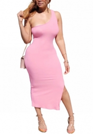 2022 Styles Women Fashion Summer INS Styles Solid Color Single Shoulder Maxi Dress