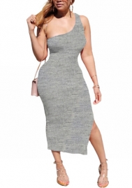 2022 Styles Women Fashion Summer INS Styles Solid Color Single Shoulder Maxi Dress