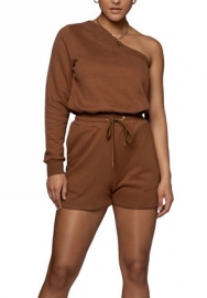 2022 Styles Women Fashion Summer INS Styles Solid Color Single Shoulder Long Sleeve Short Two Pieces Suit