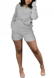 2022 Styles Women Fashion Summer INS Styles Solid Color Front Button Rib Short Two Pieces Suit