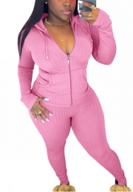 2022 Styles Women Fashion Summer INS Styles Solid Color Front Zipper Rib Two Pieces Set