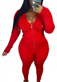 2022 Styles Women Fashion Summer INS Styles Solid Color Front Zipper Rib Two Pieces Set