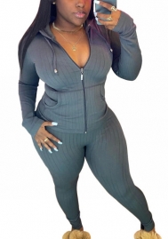 2022 Styles Women Fashion Summer INS Styles Solid Color Front Zipper Rib Two Pieces Set