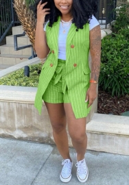 2022 Styles Women Fashion Summer INS Styles Striped OL Short Two Pieces Suit
