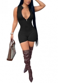 2022 Styles Women Fashion Summer INS Styles Solid Color Front Zipper Jumpsuit Romper