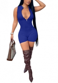 2022 Styles Women Fashion Summer INS Styles Solid Color Front Zipper Jumpsuit Romper