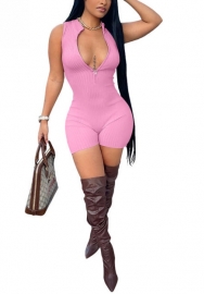 2022 Styles Women Fashion Summer INS Styles Solid Color Front Zipper Jumpsuit Romper