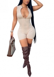 2022 Styles Women Fashion Summer INS Styles Solid Color Front Zipper Jumpsuit Romper