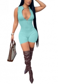 2022 Styles Women Fashion Summer INS Styles Solid Color Front Zipper Jumpsuit Romper