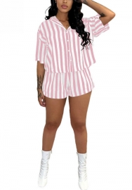 2022 Styles Women Fashion Summer INS Styles Striped Short Two Pieces Suit  Short Sleeve Shirts Tops + Short Pants
