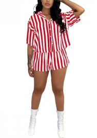 2022 Styles Women Fashion Summer INS Styles Striped Short Two Pieces Suit  Short Sleeve Shirts Tops + Short Pants