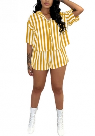 2022 Styles Women Fashion Summer INS Styles Striped Short Two Pieces Suit  Short Sleeve Shirts Tops + Short Pants
