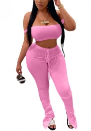 2022 Styles Women Fashion Summer INS Styles Solid Color Off Shoulder Two Piece Set