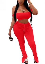 2022 Styles Women Fashion Summer INS Styles Solid Color Off Shoulder Two Piece Set