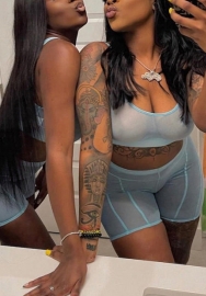 (Real Image)2022 Styles Women Fashion Summer INS Styles Mesh Short Two Piece Suit