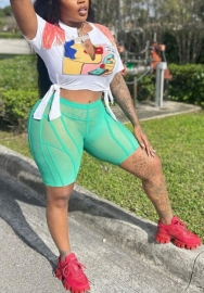 (Only Tops)(Real Image)2022 Styles Women Fashion Summer INS Styles Print V Neck Tee