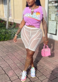 (Only Tops)2022 Styles Women Fashion Summer INS Styles Print V Neck Tee