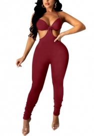 (Real Image)2022 Styles Women Sexy INS Styles Solid Color Halter Backless Jumpsuit