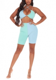 (Real Image)2022 Styles Women Sexy INS Styles Contrast Color Short Two Piece Suit