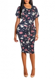 (Real Image)2022 Styles Women Fashion INS Styles FFloral Short Sleeve Midi Dress