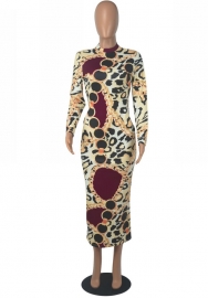 (Real Image)2022 Styles Women Sexy INS Styles Print Long Sleeve Maxi Dress