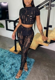 (Real Image)2022 Styles Women Sexy INS Styles Solid Color Hollow Two Piece Suit