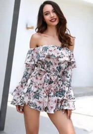 (Real Image)2022 Styles Women Sexy INS Styles Floral Bohemian Off Shoulder Jumpsuit