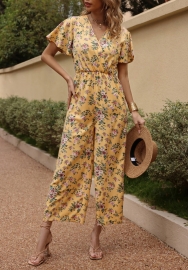 (Real Image)2022 Styles Women Sexy INS Styles Floral Bohemian Short Sleeve Jumpsuit