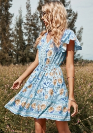 (Real Image)2022 Styles Women Sexy INS Styles Floral Bohemian Mini Dress