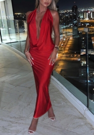 2022 Styles Women Fashion INS Styles Silk Halter Backless Maxi Dress