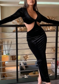 2022 Styles Women Fashion INS Styles Cut Out Velvet Maxi Dress