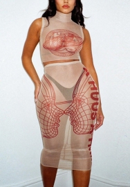 2022 Styles Women Fashion INS Styles Print Maxi Dress Two Piece Suit