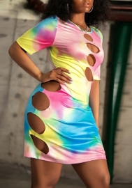 (Real Image)2022 Styles Women Fashion INS Styles Print Cut Out Mini Dress