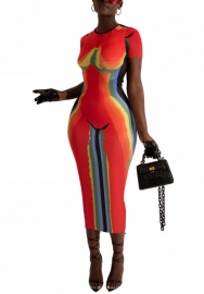 2022 Styles Women Fashion INS Styles Print Short Sleeve Maxi Dress