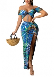 2022 Styles Women Fashion INS Styles Print Floral Maxi Dress