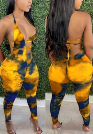 (Real Image)2022 Styles Women Fashion INS Styles Print Backless Jumpsuit