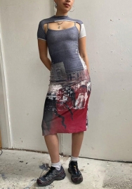 (Real Image)2022 Styles Women Fashion INS Styles Print  Maxi Dress