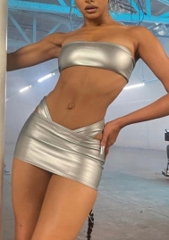 2022 Styles Women Fashion INS Styles PU Two Piece Suit Dress