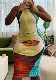 (Real Image)2022 Styles Women Fashion INS Styles Print Midi Dress