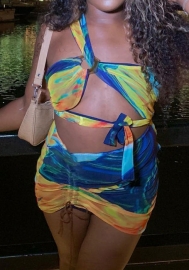 2022 Styles Women Fashion INS Styles Print Bandage Club Dress