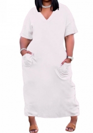 (Plus Size)2022 Styles Women Sexy INS Styles Solid Color Short Sleeve Maxi Dress