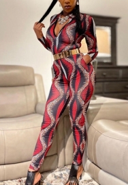 (Real Image)2022 Styles Women Sexy INS Styles Print Front Zipper Jumpsuit