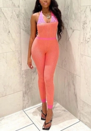 (Real Image)2022 Styles Women Sexy INS Styles Print Striped Halter Backless Jumpsuit