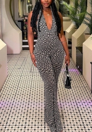 (Real Image)2022 Styles Women Sexy INS Styles Print Halter Backless Jumpsuit